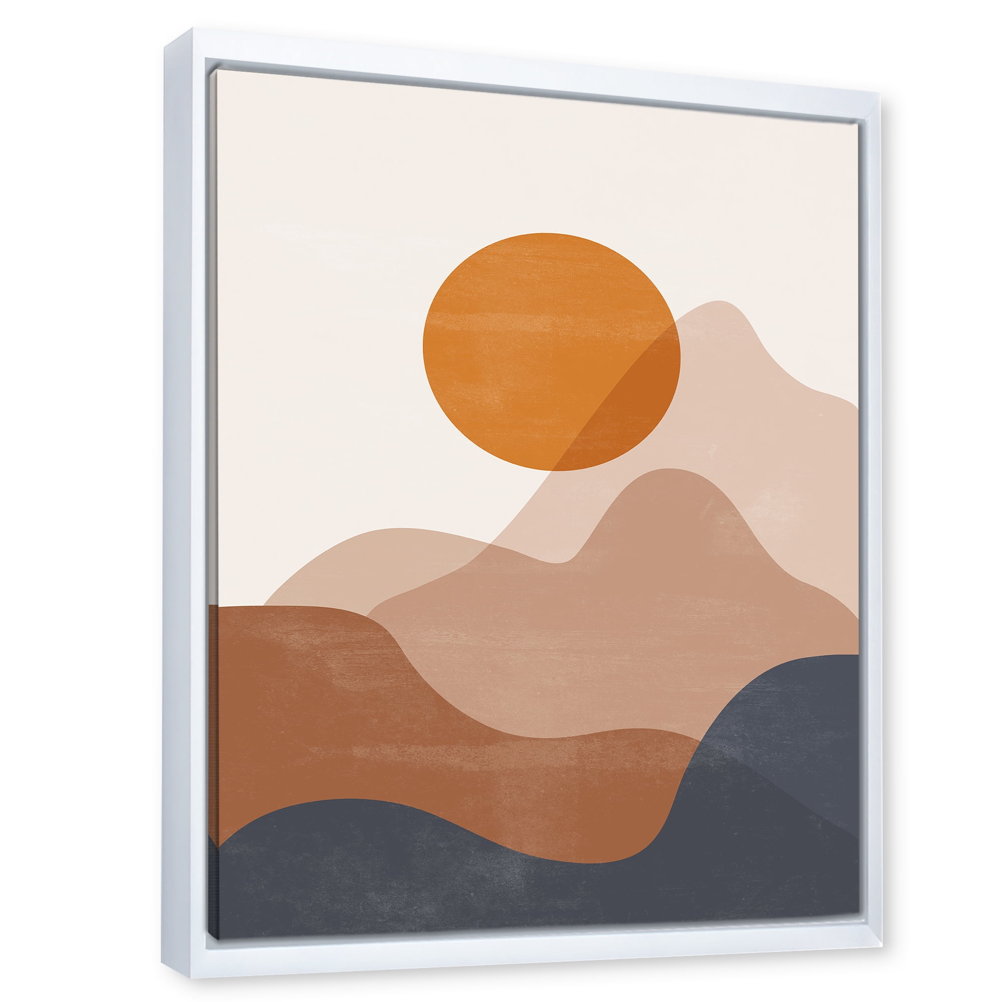 Abstract Earth Toned Mountains With Red Moon II 12 in x 20 in Framed Painting Canvas Art Print, by Designart