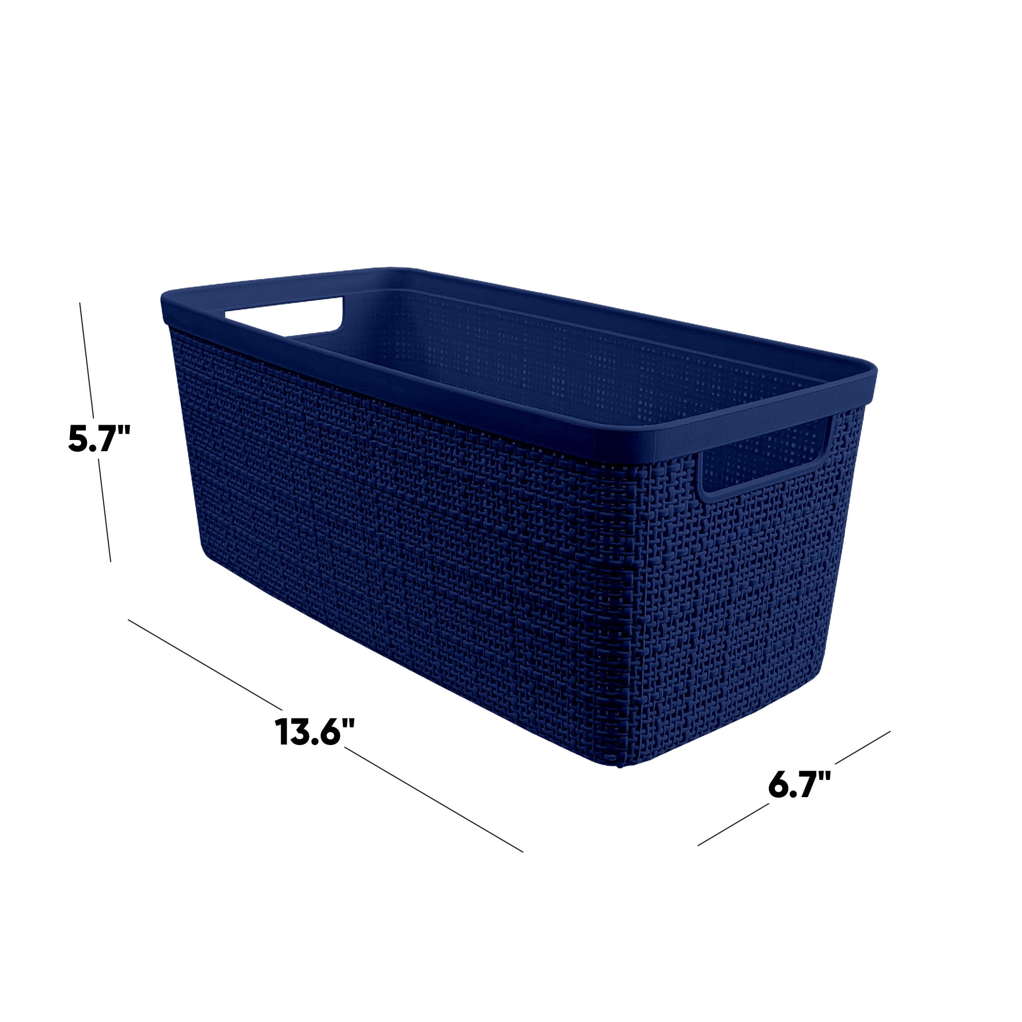 Curver Set of 6 Jute Basket Slim Durable Resin Organization and Storage Basket Bin, Blue