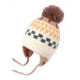 thumbnail image 5 of Hessimy Kids Geometric Pattern Knit Pom Beanie with Earflaps,Warm Winter Cuffed Ski Hat, 5 of 5