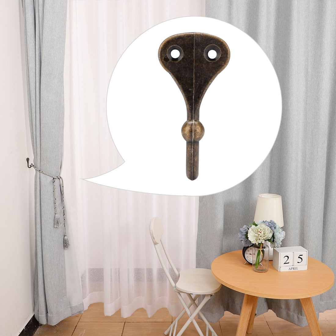 Unique Bargains 4Pcs Curtain Tiebacks Hook Zinc Alloy Vintage Holdback Wall Hooks
