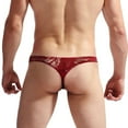 thumbnail image 5 of ZQUUVOU Men's T-Back Briefs Breathable G-String Lace Underwear (Burgundy,Free Size), 5 of 6