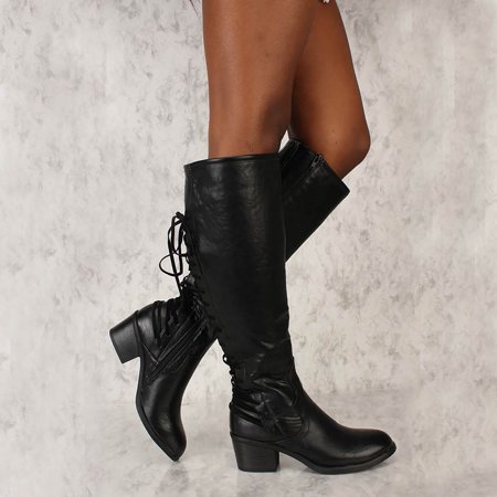 

Women s Boots Retro Thick-heeled High-heeled Over-the-knee Boots With Lace-up Boots