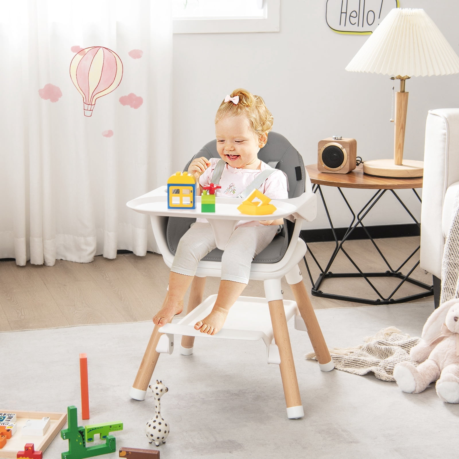 Infans 6-in-1 Convertible Wooden Baby Highchair Infant Feeding Chair w/ Removable Tray