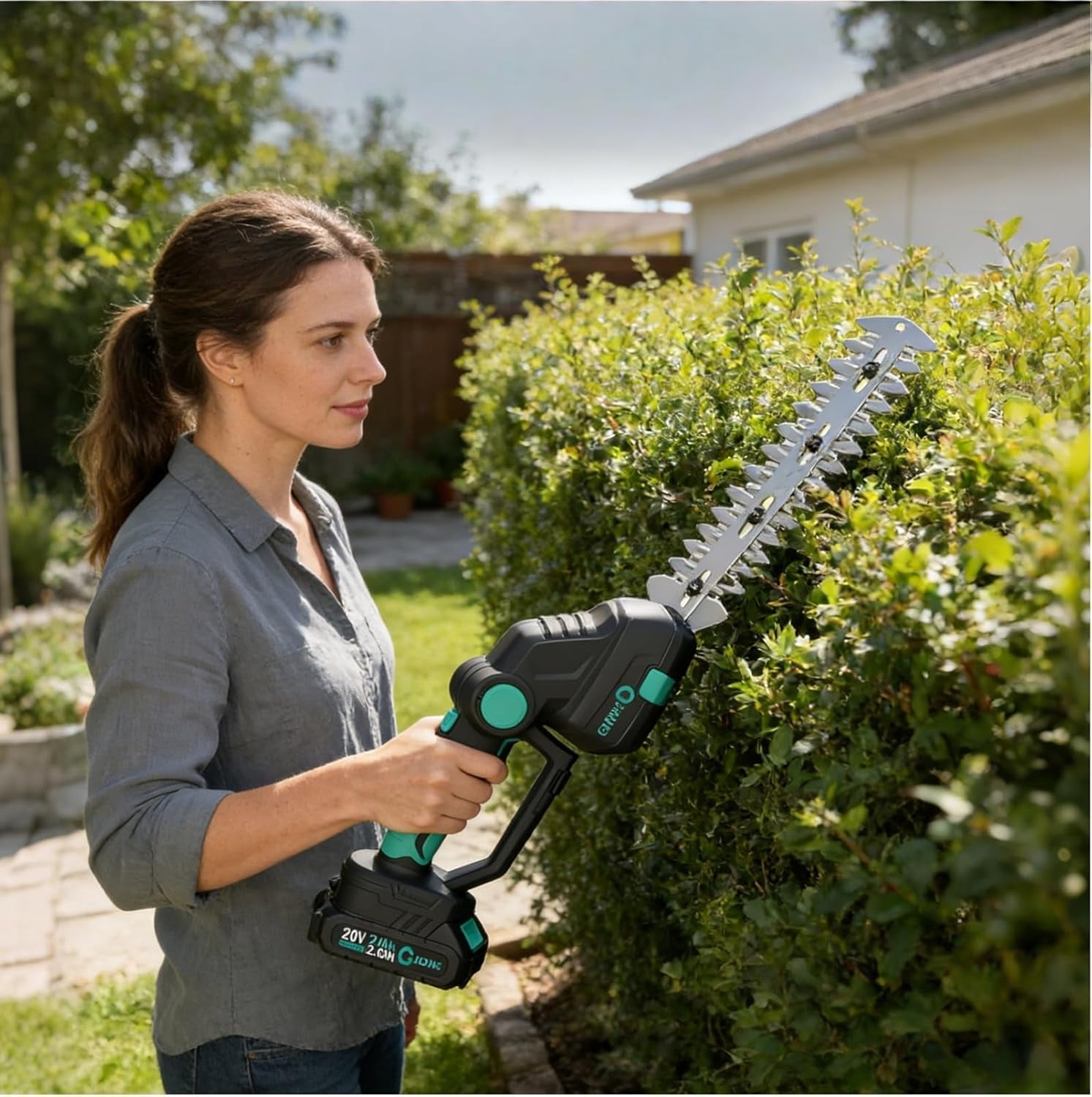 Cordless Grass Shear & Shrubbery Trimmer - 2 in 1 Handheld 20V Electric Hedge Shears with 2 Batteries