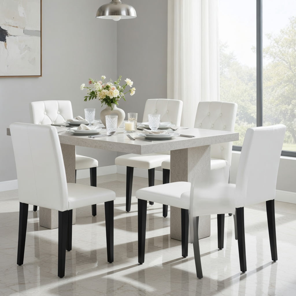 Hommoo 4-Pack Modern PU Leather Dining Chairs with Ergonomic Buckle Backrest & Metal Legs, 35 in Height, Easy Assembly for Home, Restaurant & Hotel Use, White & Black