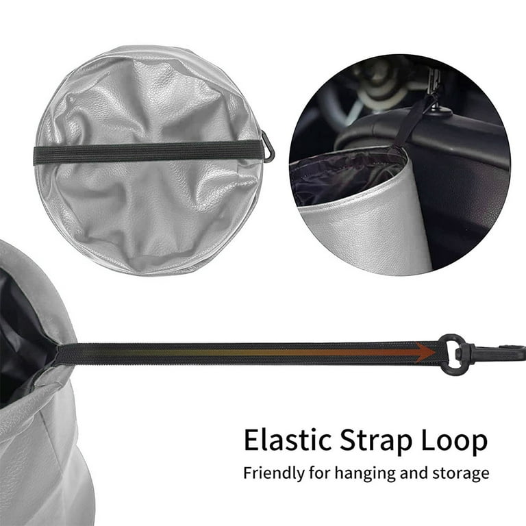 Car Trash Can Keep Clean and Neat PU Leather Car Trash Organizer Waterproof  and Collapsible Garbage Storage Bag with Elastic Strap Car Dustbin for Car