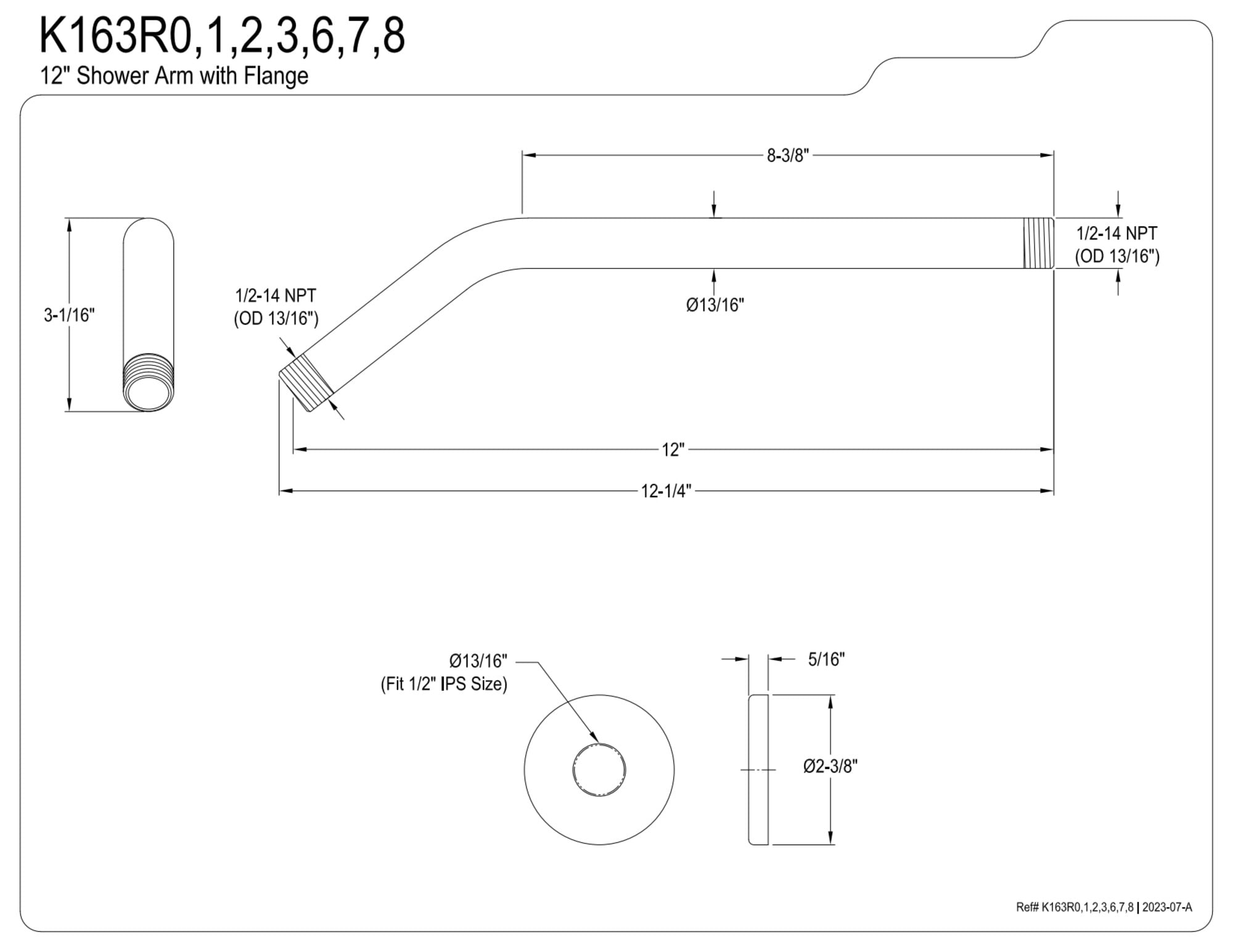 Kingston Brass K163R0 Shower Scape 12" Shower Arm with Round Flange, Matte Black