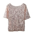 thumbnail image 1 of Sonducket Tops de lentejuelas de verano para mujer de nailon brillan y brillan en cualquier fiesta blusas de manga corta brillantes camiseta Prendas para la parte del cuerpo, 1 of 6