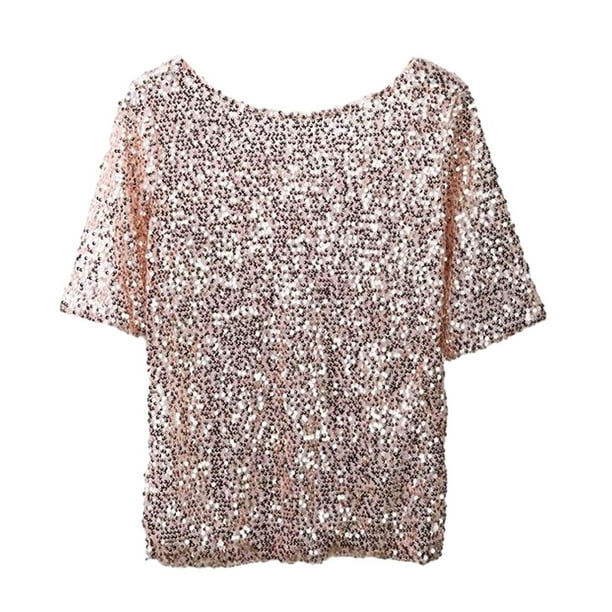 Minnieouse Casual moda mujer verano lentejuelas Tops sin esfuerzo Chic  manga corta Sparkle blusas camiseta Prendas para la parte del cuerpo