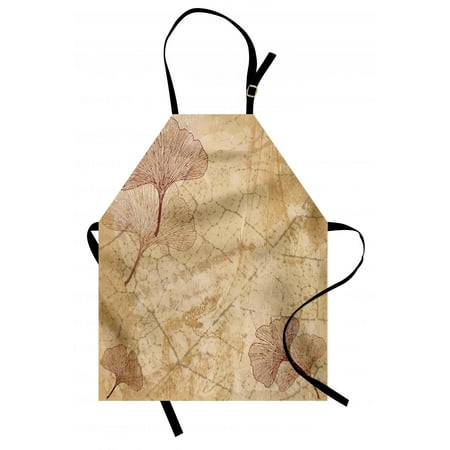 Fossil Leaf Beige Apron Small Large Ginkgo Leaves Pattern Dramatic Dated Fossil Maidenhair Tree Nature Art, Unisex Kitchen Bib Apron with Adjustable Neck for Cooking Baking Gardening, Beige Brown, by Ambesonne ()