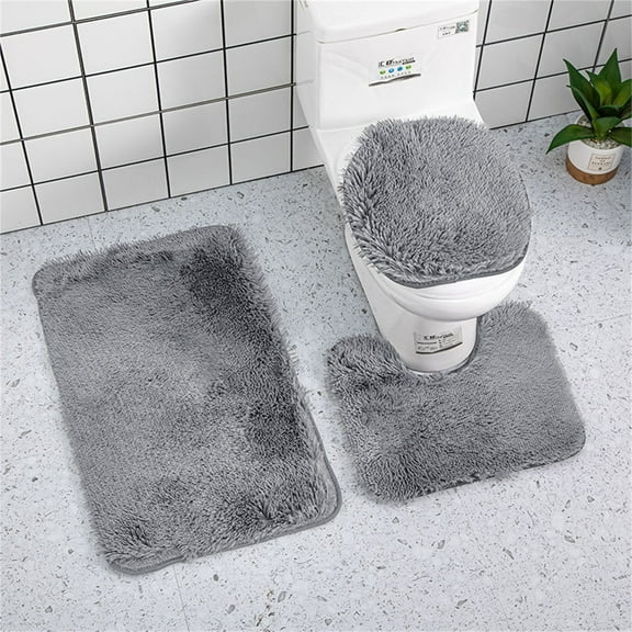 Toilet Mat,3 PC Embroidery Design Bathroom Bath Mat Set Includes 1 Mat 1 Lid Toilet Cover 1 Bath Mat Ultra Absorbent Backings