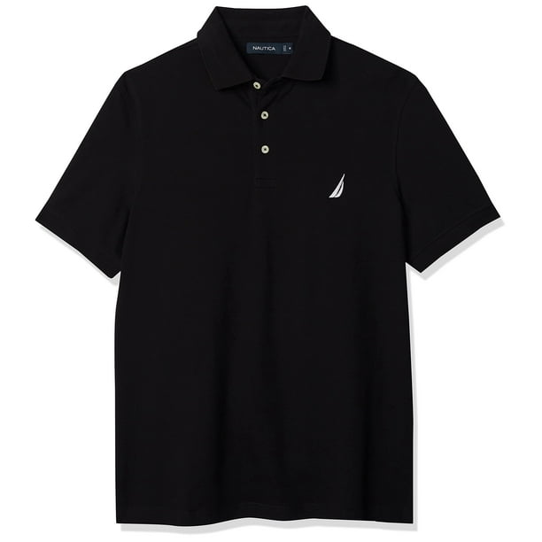 Nautica Men's Short Sleeve Solid Stretch Cotton Pique Polo Shirt, True  Black, Large 