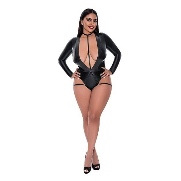 Liquid Onyx Long Sleeve Teddy W/harness Caging Black Qn