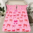 thumbnail image 3 of Feelyou Cute Bow-tie Pink Twin Sheet Sets for Kid, Kawaii Cartoon Ribbon Twin Fitted Sheet, Fashion Polkadots Flat Sheet, Super Cozy Room Decor, 3-Piece, 3 of 8