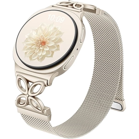 Magnetic Metal Band Compatible with Galaxy Watch 8 / Watch 8 Classic Band, Milanese Floral Dressy Strap for Samsung Watch Bands Women 40mm 44mm 46mm - Starlight