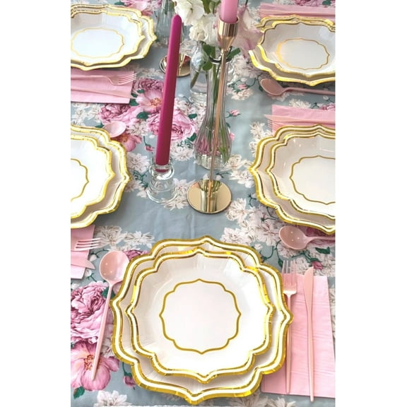 Scallop Rim Gold Silver Party Plates Set of 25