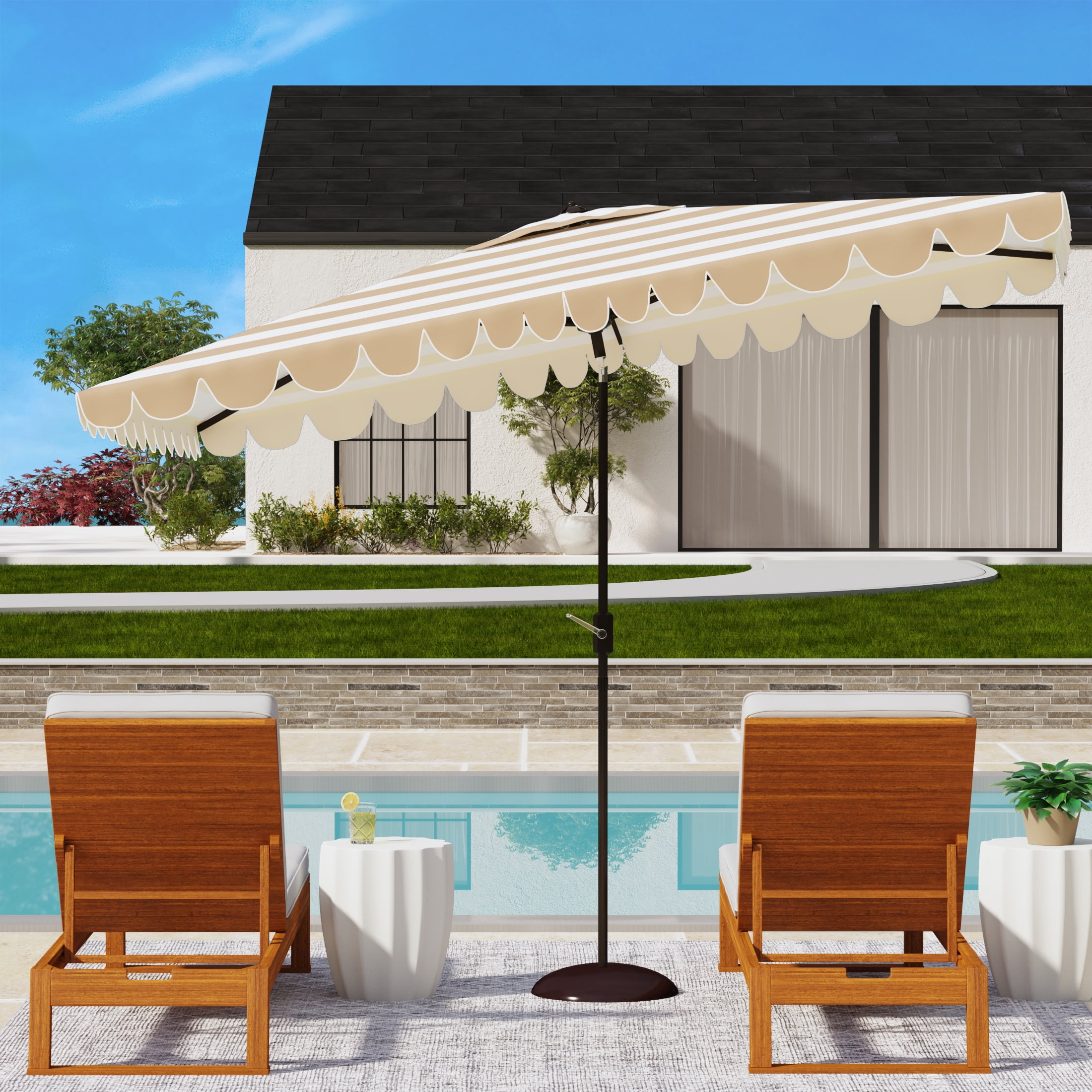 SAFAVIEH Vienna 6.5' X 10' Market Crank Patio Umbrella, Beige