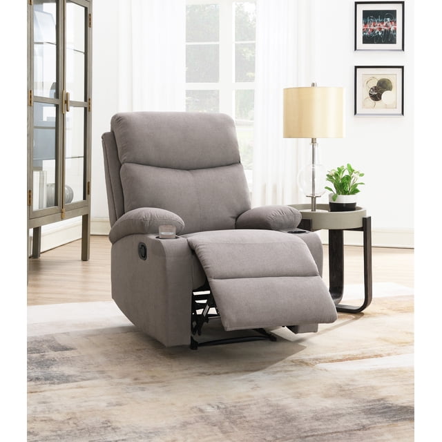 Sillón Reclinable Manual Nando Gris | Porta Vasos y Soporte Lumbar