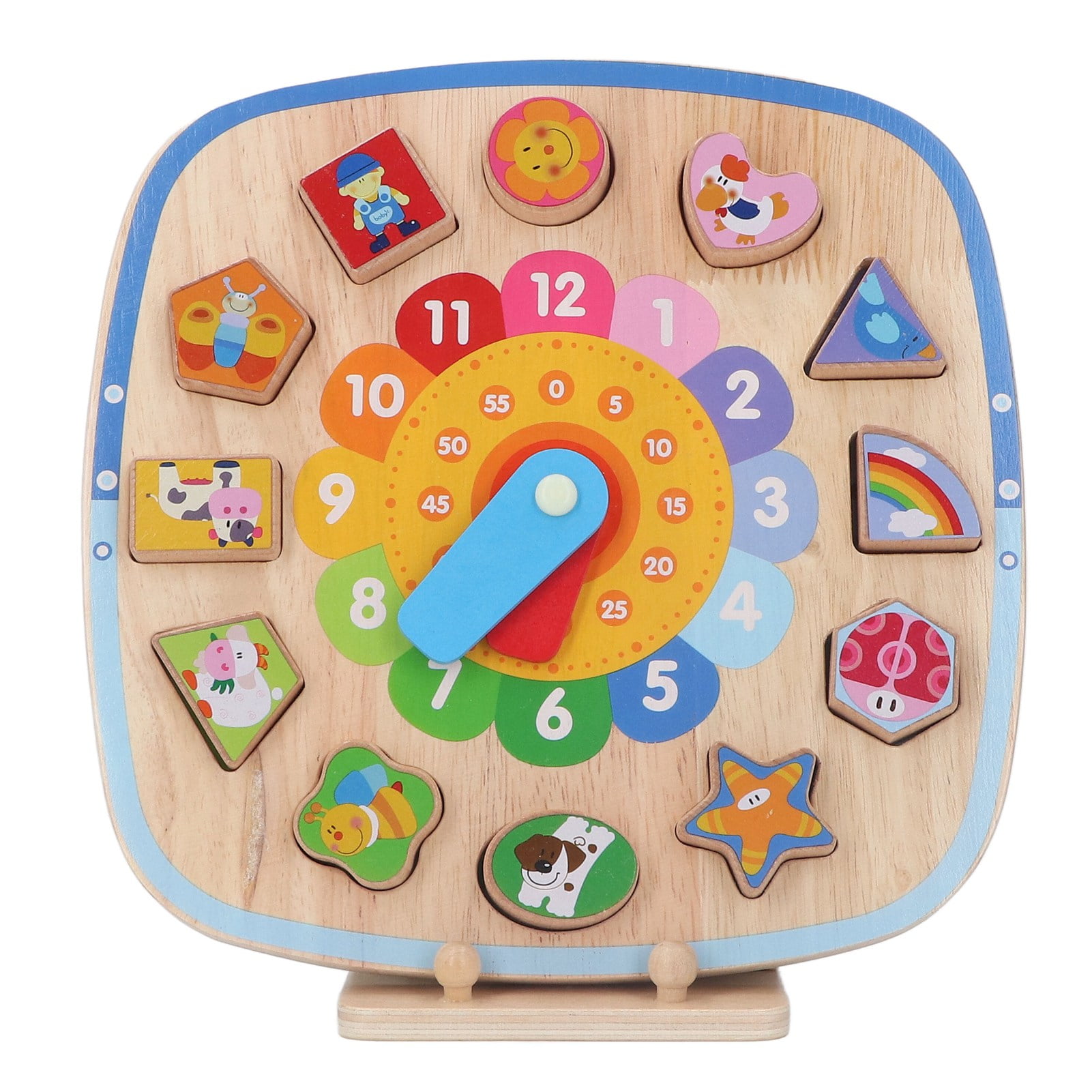 Shape Sorting Clock, Time Clock Toy Safe Natural 12Pcs Blocks Hand Eye