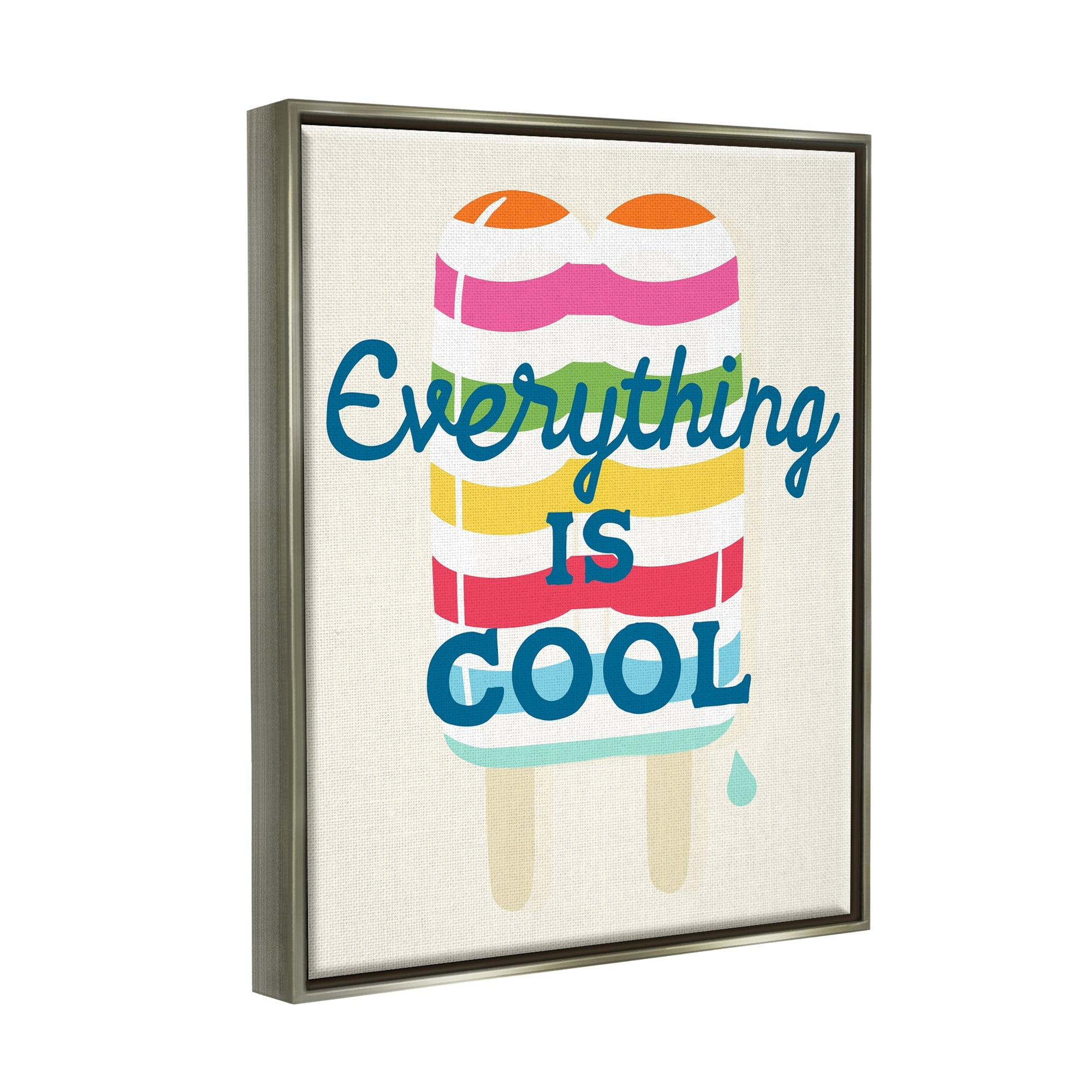 Stupell Industries Everything Is Cool Summer Striped Ice Pop Snack Graphic Art Luster Gray Floating Framed Canvas Print Wall Art, Design by Daphne Polselli