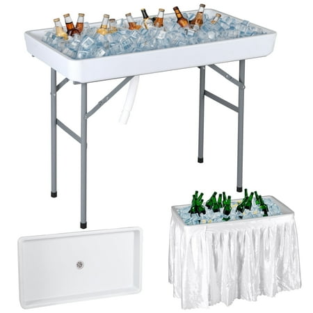 Segawe 40.5-in Folding Ice Cooler Table Fill and Chill Table for Outdoor Party W/Skirt & Drain Hose & Bucket, White