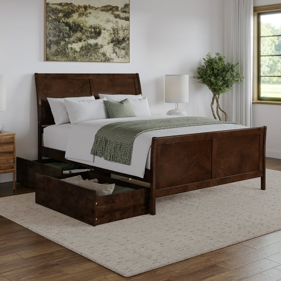 Portland Queen Storage Wood Platform Bed with Matching Footboard in Walnut
