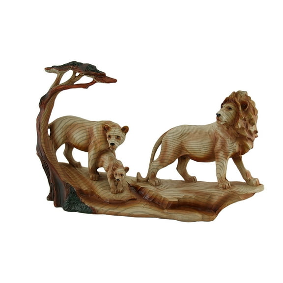 Zeckos African Lion Family Carved Wood Look Resin Statue