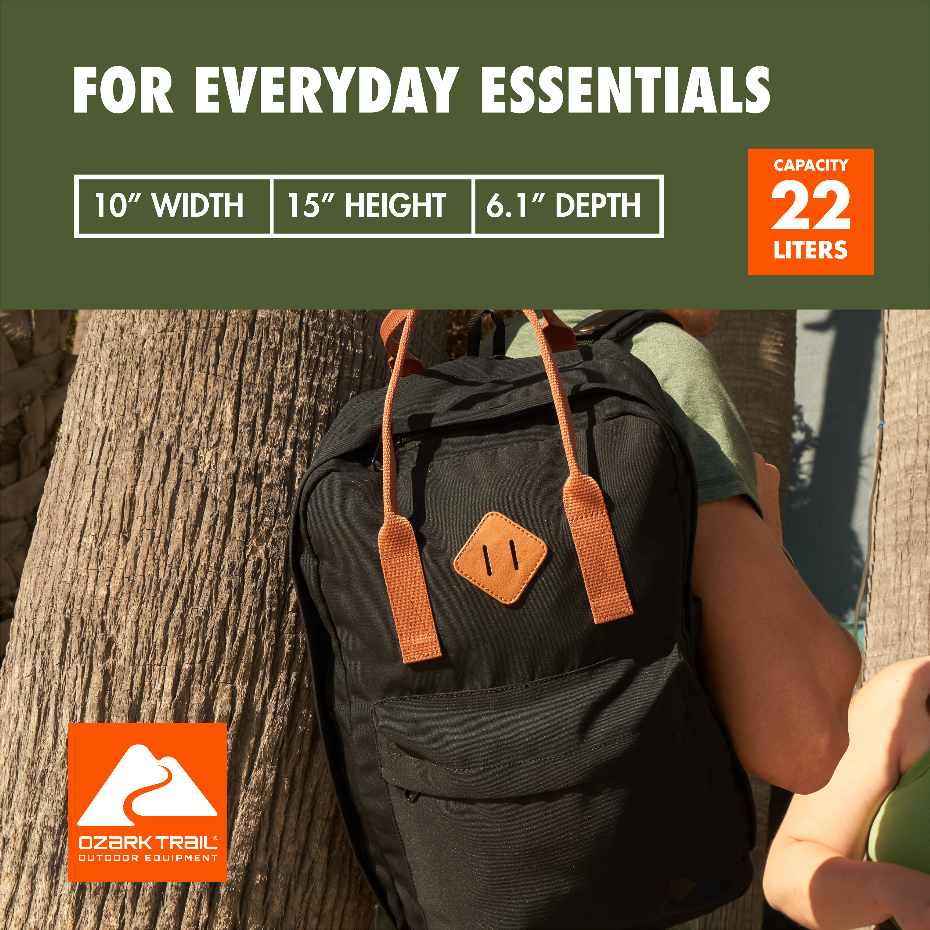 Mochila Ozark Trail Asheville de doble carga de 22L para adultos y adolescentes, poliéster, negro 2