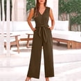 thumbnail image 6 of Womens Summer Cotton Linen Jumpsuits Dressy Casual One Piece Outfits Sleeveless V Neck Wide Leg Pants Rompers with Pockets Belt, 6 of 6
