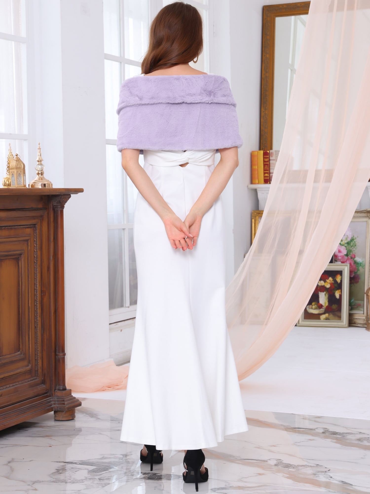DARING DIVA Women's Elegant Faux Fur Shawl Wrap Cape 2XL Light Purple