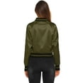 thumbnail image 3 of Zeagoo Women Letterman Jackets Satin Bomber Jacket Casual Short Biker Jacket Classic Solid Striped Fashion Coat Zip Up Windbreaker Outerwear, 3 of 9