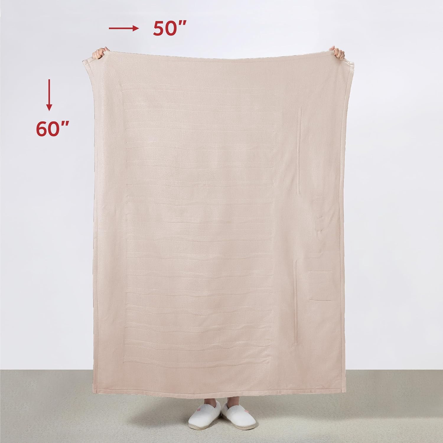 Sunbeam Royal Posh Ribbed Champagne Heated Personal Throw Blanket Adjustable