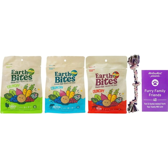 Earthborn Earth Bites Crunchy Dog Treats 3 Flavor Variety (1) Each: Turkey, Salmon, Bison (10 Ounces) MerlinsMart Zine | Rope Toy