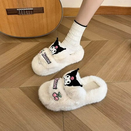 

Sanrio Hellokitty Cute Kuromi Women outdoor 2023 Autumn Winter Thick Bottom Fleece-Lined Non-Slip Cotton Slippers Zapatos Mujer