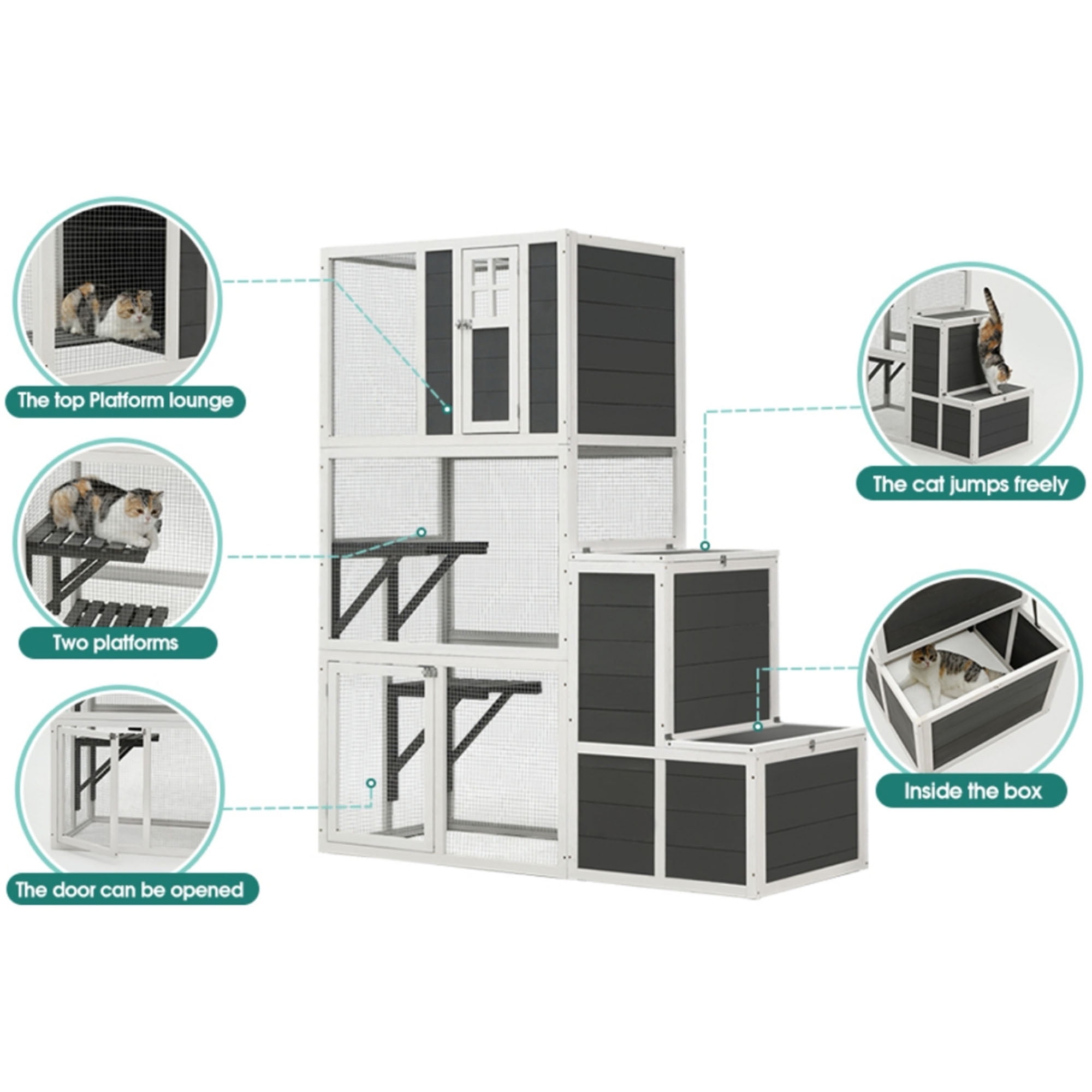 Pefilos 71" Outdoor Cat House for 1-3 Cats, 3-Tier Wood Cat Enclosures Kitty with 4 Platforms, 2 Doors, Resting Box, Indoor Cat Cage Shelter, Gray Pefilos 71" Outdoor Cat House for 1-3 Cats, 3-Tier Wood Cat Enclosures Kitty with 4 Platforms, 2 Doors, Resting Box, Indoor Cat Cage Shelter, Gray
