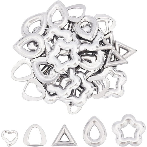 40 piezas de anillos de unión en 5 estilos: triángulo, lágrima, flor y corazón. Conectores de metal para dijes de unión.