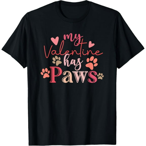 Cute My Valentine Has Paws Retro Dog Graphic T-Shirt