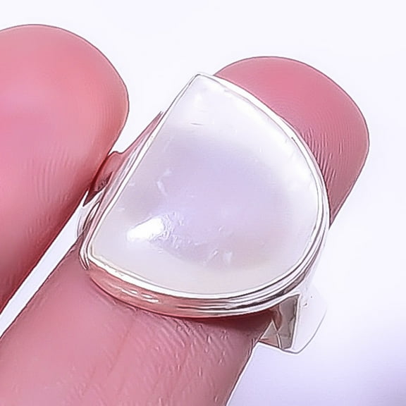 Selenite - Brazil  925 Sterling Silver Handmade Solitaire Ring s.9 R29 A327, Christmas Gift, Gemstone Silver Jewelry, Selenite Ring, New Year Sale