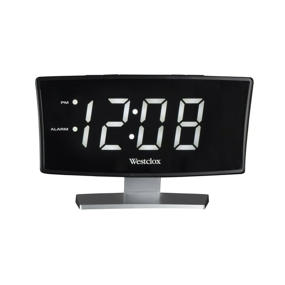 1.8" Electric Silver and Black Curved White LED Digital Bedside Alarm Clock