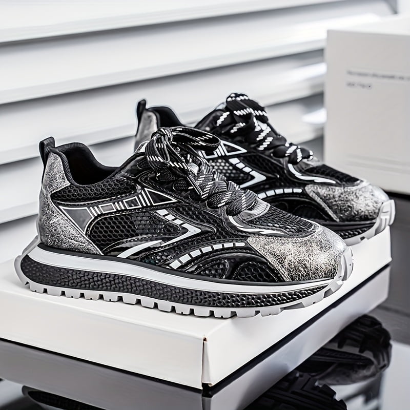 2026 All-Season Men'S Fashion Sneakers -  Low-Top Lace-Up Casual Shoes for Hiking, Outdoor & Daily Wear, Hiking Shoes, Modern Sneakers，Thick Cushioned PVC Sole, Breathable Fabric & Synthetic Upper