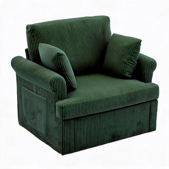 Modern 39" 360° Swivel Accent Chair, Large Corduroy Round Armchair with 2 Pillows, Comfy Upholstered Single Sofa for Living Room, Bedroom, Office, Reading Nook