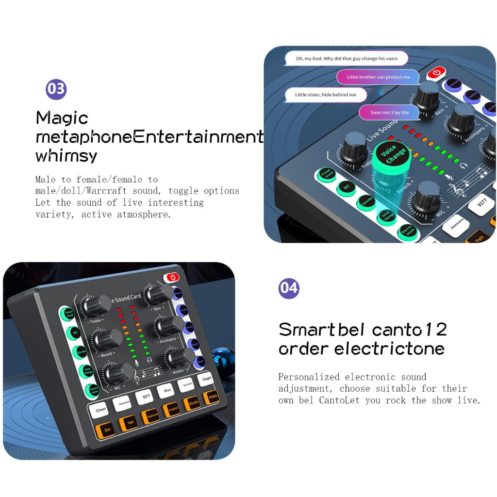 CIYISON Sound Board Mixer with Voice Changer LED Light External Sound Card for Phone Mic Karaoke Streaming Recording Gaming
