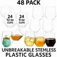 thumbnail image 2 of 48 Pack Ribbed Plastic Glasses, 24 9 Ounce Stemless Champagne Flutes & 24 12 Ounce Cups, BPA-Free Disposable Shatterproof Toasting Glasses for Weddings, Bars, and Events (Gold Rim), 2 of 18