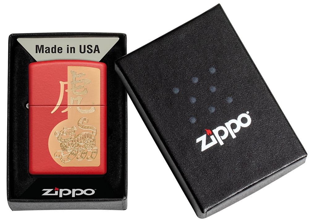 Zippo Year of the Tiger Design Red Matte Pocket Lighter