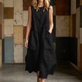 thumbnail image 2 of Bysome Women Dresses Solid Color Sleeveless Crew Neck With Pocket Dress Summer Breathable Women Dress Size S Black, 2 of 4