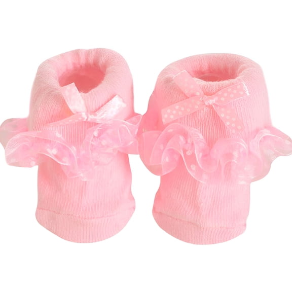 TELOLY 1 Pair Baby Girls Princess Lace Bowknot Ruffle Kids Cotton Socks for 0-6 Month Baby, Pink