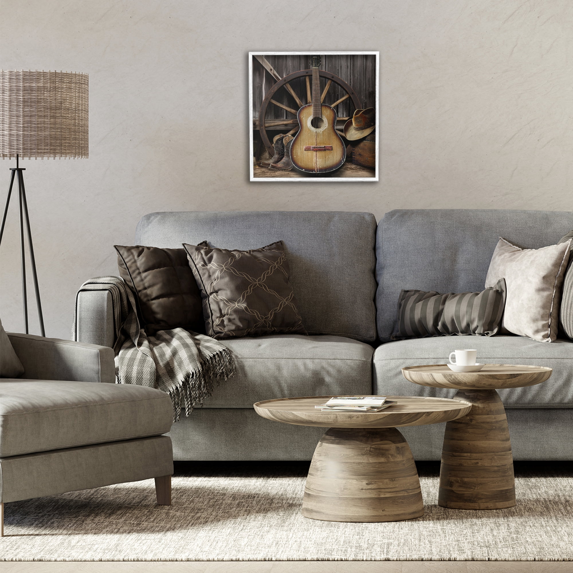 Stupell Industries Rustic Western Guitar with Hat White Framed Giclee Art, design by CAD Designs