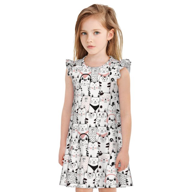 Balery Cute Cat Camisón de princesa para niñas, pijama de algodón con mangas abullonadas, suave y bonito.-XX-Large