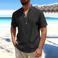thumbnail image 3 of Agkizg Short Sleeve Mandarin Collar Shirt Solid Color Half Button Placket Casual Summer Top (Men's or Men's Big & Tall), 3 of 5