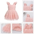 thumbnail image 4 of IBTOM CASTLE Infant Baby Girls Boho Lace Tutu Dress Flutter Sleeve Smocked Casual Birthday Party Summer Holiday Photo Shoot Sundress 12-18 Months Pink, 4 of 8